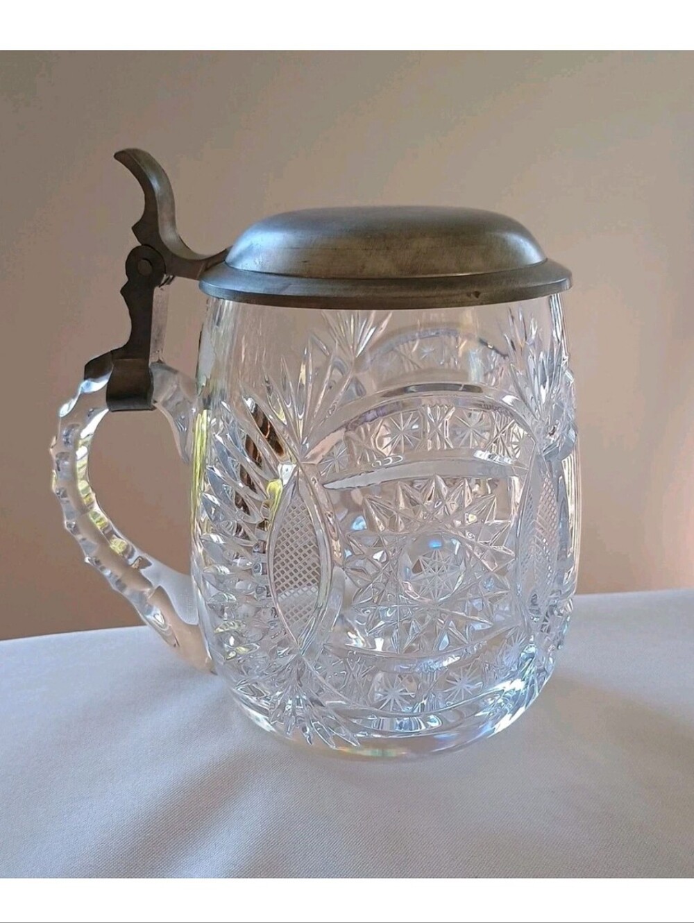 Vintage Nachtmann Bleikristall Cut Crystal Pewter Lid Beer Stein Germany Rare